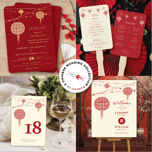 Double Happiness Red Lanterns Chic Chinese Wedding Place Card