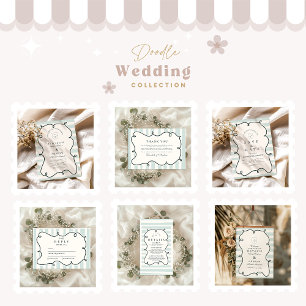 Green Doodle Wavy Frame Wedding Thank You Card