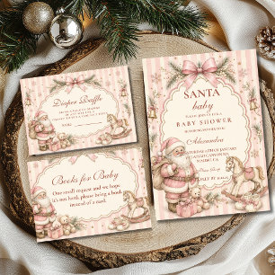 Pink Santa Christmas Baby Shower Invitation