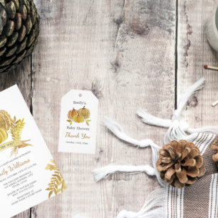 Watercolor Pumpkin Fall Pink Baby Shower Card