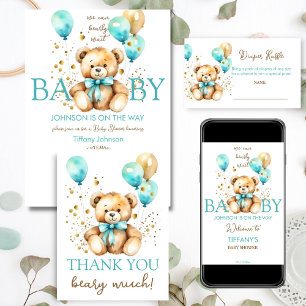 Teddy bear bearly wait baby shower books for baby enclosure card