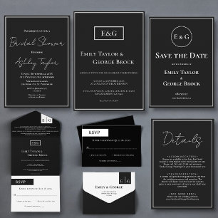 Simple Modern Black And White Formal Bridal Shower Invitation
