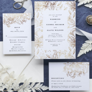 White Elegant Gold Botanical Wedding Invitation