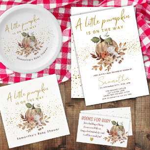 Watercolor Fall Little Pumpkin Themed Baby Shower Invitation