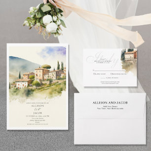 Italian Tuscany Monogram Destination Wedding Invitation