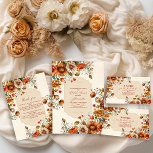 Rust Terracotta Flowers Bridal Shower Enclosure Card
