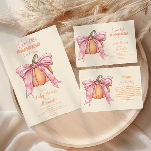 Retro Pink Bow Pumpkin Baby Shower Books for Baby Enclosure Card