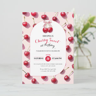 Cherry Sweet 1st Birthday Invitation