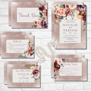 Autumn Plum Floral Bouquet Save the Date Card