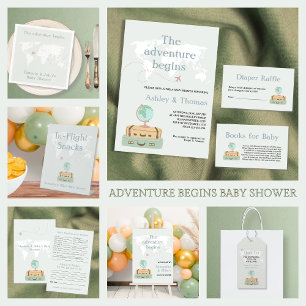The Adventure Begins World Map Travel Baby Shower Invitation
