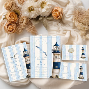 Watercolor Nautical Lighthouse Wedding Invitation