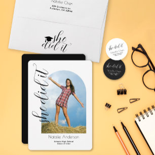 Modern White Elegant She Did It Graduation Party Can Cooler