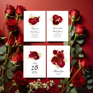 Red and Gold Vintage Rose Quinceañera Save The Date