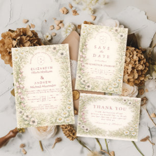 Vintage Wildflower Botanical Garden Wedding RSVP Card