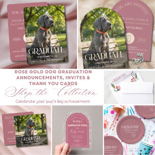 Puppy Graduation Blush Pink Gold Modern Photos Invitation