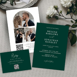 Emerald Green Minimal Wedding All In One Invitation