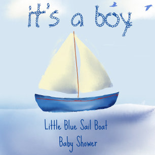 Lovely Little Blue Sail Boat Baby Shower by Mail Invitation