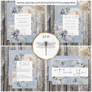 Rustic Romantic Dusty Blue & White Floral Save The Date