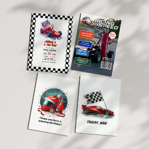 Age Monogram Race Car Birthday Winning Celebration Card