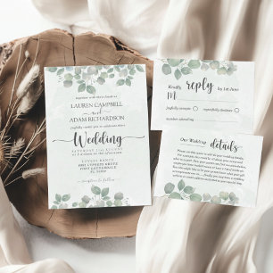 Eucalyptus watercolor  Sage Green Wedding Invitation