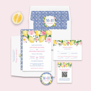 Lemons Positano Blue Tiles Crest Return Address Envelope