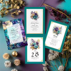 Teal, Purple, and Gold Floral Wedding