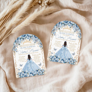 Royal Baby Blue Gold Crown Quinceañera Acrylic Invitations