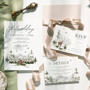 Evergreen Rustic Mountain Forest Wedding Details Enclosure Card