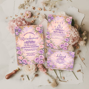 Lavender Rose Gold Garden Quinceañera Invitation