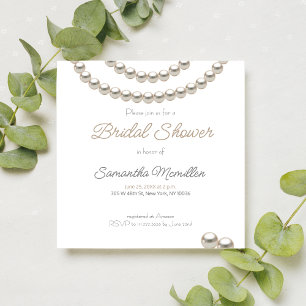 White Elegant Pearl Bridal Shower  Invitation