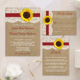 The Kraft, Lace & Sunflower Collection - Red Invitation