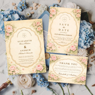 Vintage Blush Rose Garden Wedding RSVP Card