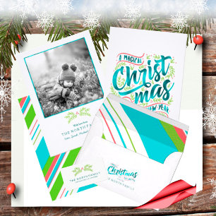 Magical Christmas Typography Teal ID441 Holiday Card