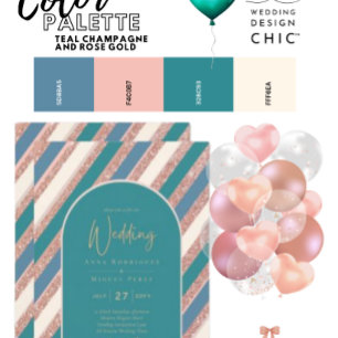 Colour Palette Teal Champagne Rose Gold Weddong All In One Invitation