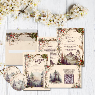 Photo Vintage Mountain Forest Evergreen Wedding Save The Date