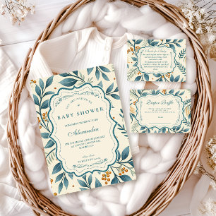 Teal Cottage Floral Baby Shower Diapper Raffle Enclosure Card