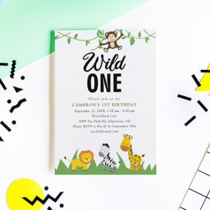 Safari Wild One 1st Birthday Cute Kawaii Invitation