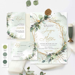 Elegant greenery foliage gold frame It's a girl Invitation