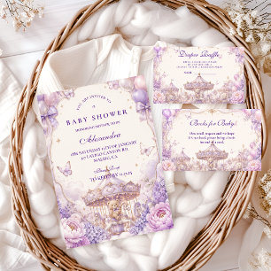 Enchanted Purple Teddy Bear Baby Shower Invitation