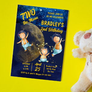 Two the moon 2nd birthday party budget invite