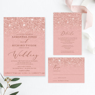 Modern Rose gold Sparkle glitter foil dusty pink Invitation