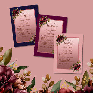 Blush Rose Gold Script Burgundy Floral Wedding Invitation