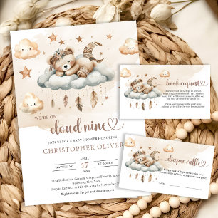 Boho watercolor brown ivory beige cloud nine invitation