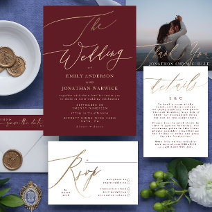 Burgundy & Gold Fall Calligraphy Wedding Address Wrap Around Label
