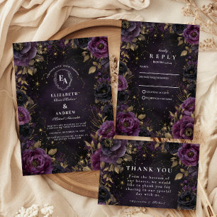 Midnight Galaxy Gothic Purple Wedding RSVP Card