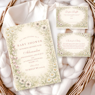 Vintage Wildflower Botanical Frame Baby Shower Invitation