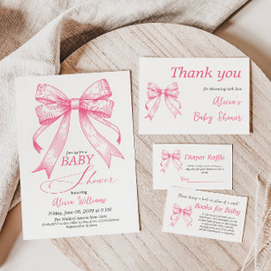 Coquette Pink Bow Retro Girl Baby Shower Diaper Enclosure Card