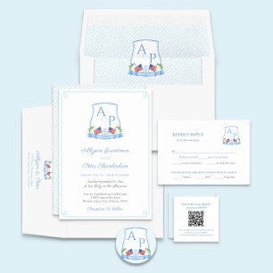 Preppy Red White Blue Flag Wedding Crest Favour Square Sticker