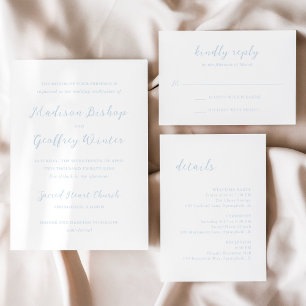Bold Script Powder Blue Elegant Wedding RSVP Card