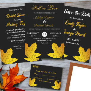 Elegant Luxury Black And Gold Leaves Fall Wedding Napkin